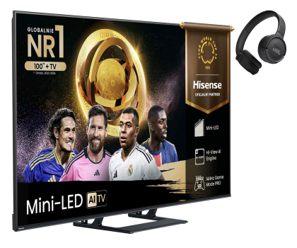 Telewizor 50" Hisense 50E8Q 50" Mini LED 144 Hz 4K + SŁUCHAWKI NAUSZNE BT JBL TUNE